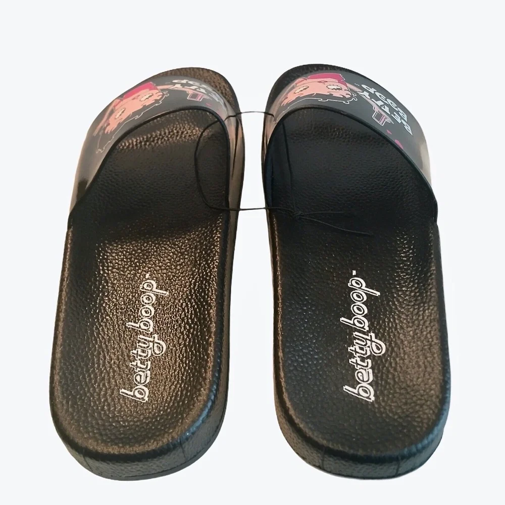 Betty Boop Womens Black Selfie Slides Sandals Size 7 (Fits‎ 5 USA)
